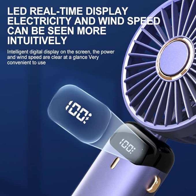 Premium LED Display Portable Mini Fan with hanging strap| Handheld, Desk Fan & Phone Holder