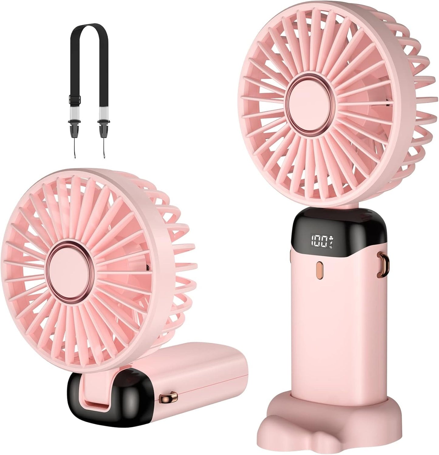Premium LED Display Portable Mini Fan with hanging strap| Handheld, Desk Fan & Phone Holder