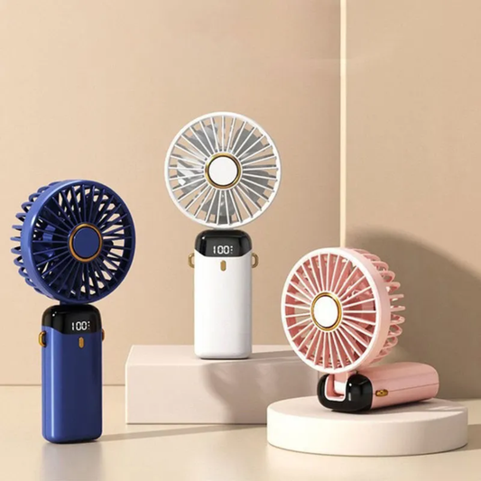 Premium LED Display Portable Mini Fan with hanging strap| Handheld, Desk Fan & Phone Holder