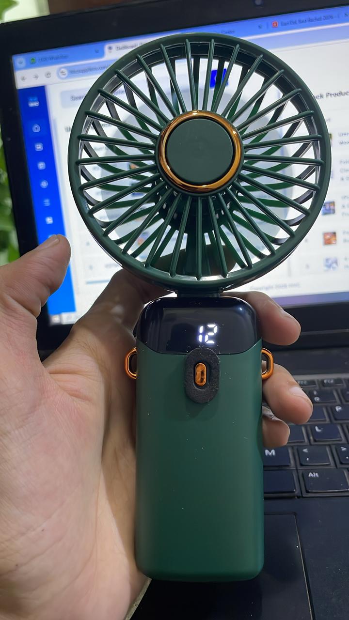 Premium LED Display Portable Mini Fan with hanging strap| Handheld, Desk Fan & Phone Holder